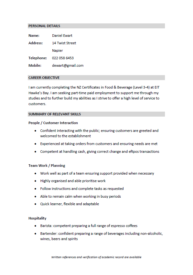 cv formats and examples