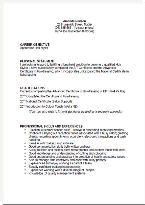 Cv Personal Statement Examples Nz