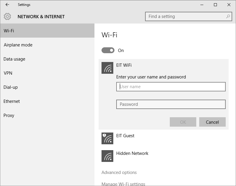 Windows 10 authentication screen